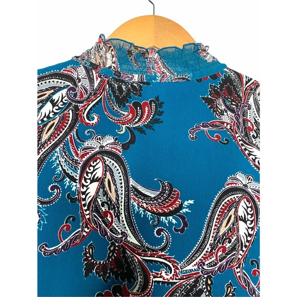 White House Black Market Blue Paisley Mock Neck With Tie Dress Size Small - Picture 5 of 11